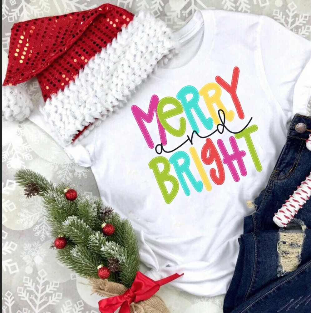 Colorful Merry and Bright Xmas Tee